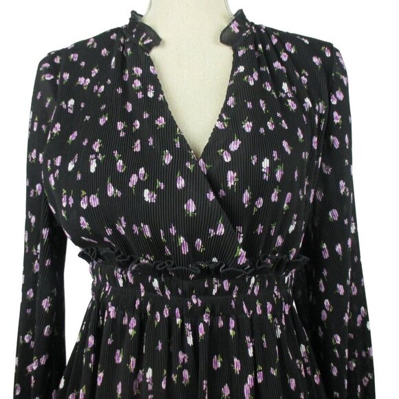 ZARA DRESS PRINTED SHORT FLORAL Long Sleeves BLACK LILAC SIZE S $69 NEW - Picture 6 of 9